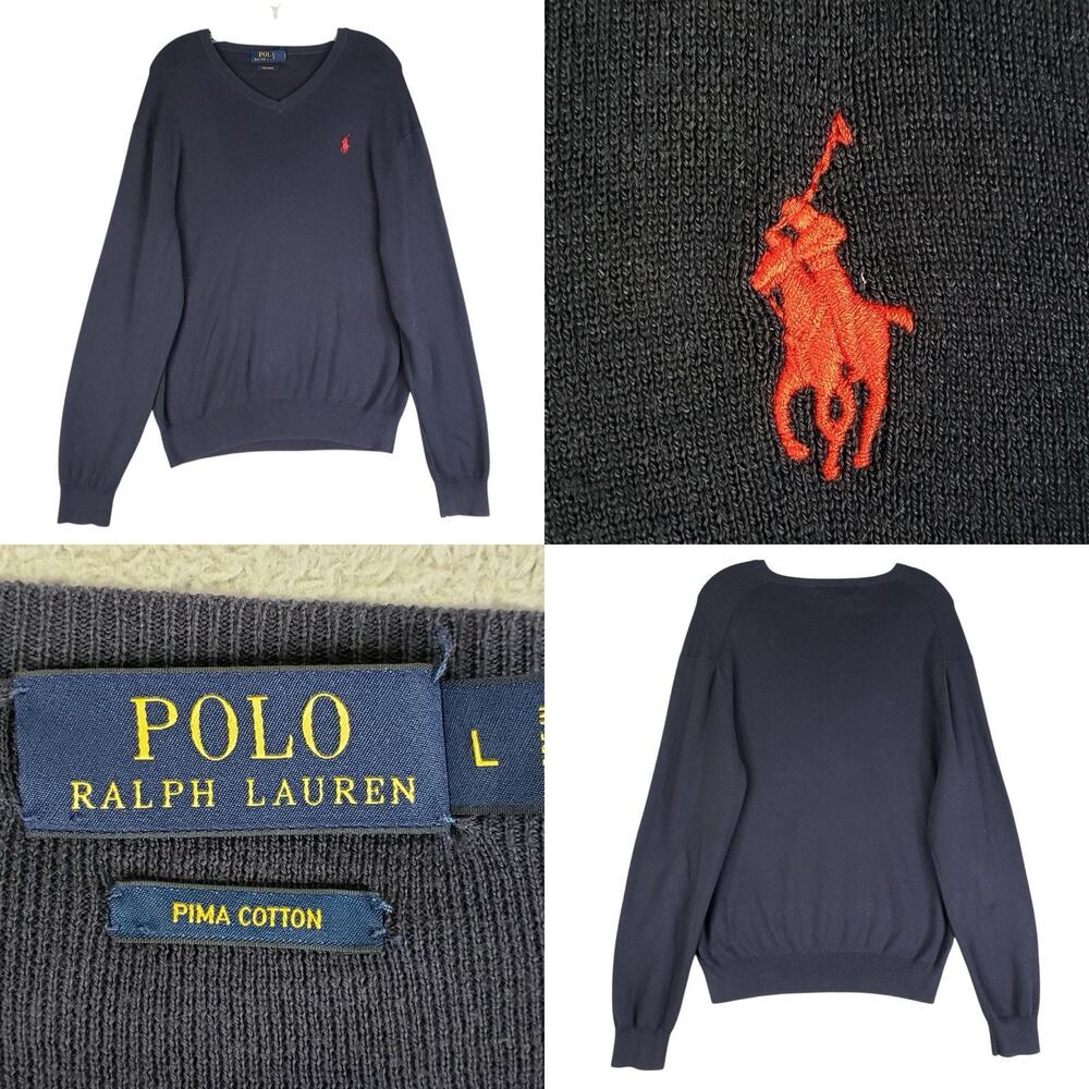 Polo Ralph Lauren Sweater Mens Navy Blue Size M/L Cotton Pullover Preppy